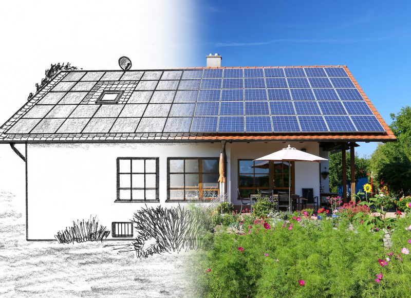 House blueprint with solar panels